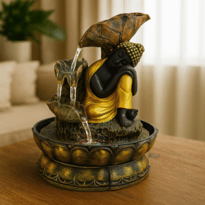 REGAL HOMEWARE Buddha Water Fountain with LED Lights for Living Room Bedroom, Home Décor Indoor Outdoor, Office with Light – Decoration Items, Colour-Multicolour (25H x 22L x 22W) cm