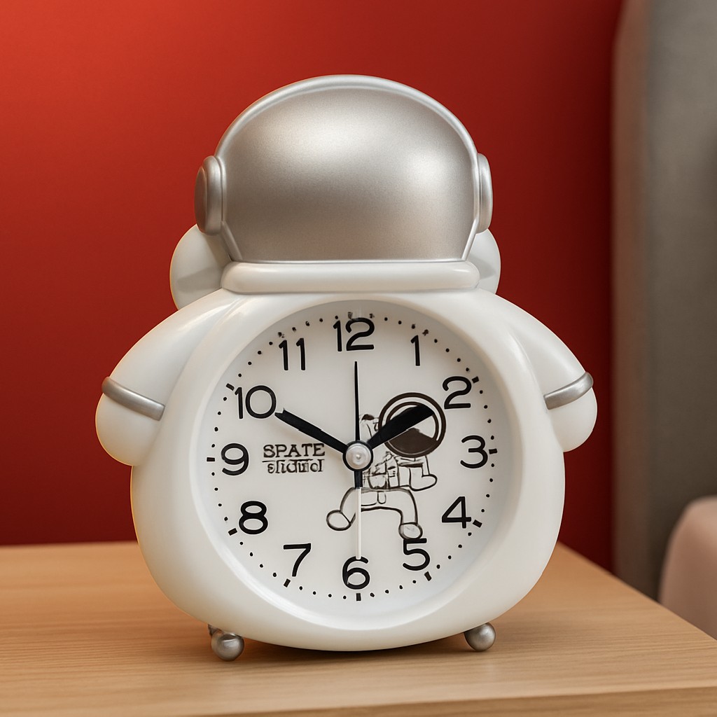 REGAL HOMEWARE Clock for Student, Astronaut Alarm Clock for Kid's Desk or Shelves Decoration Alarm Clock with Night Light, Colour- Silver
