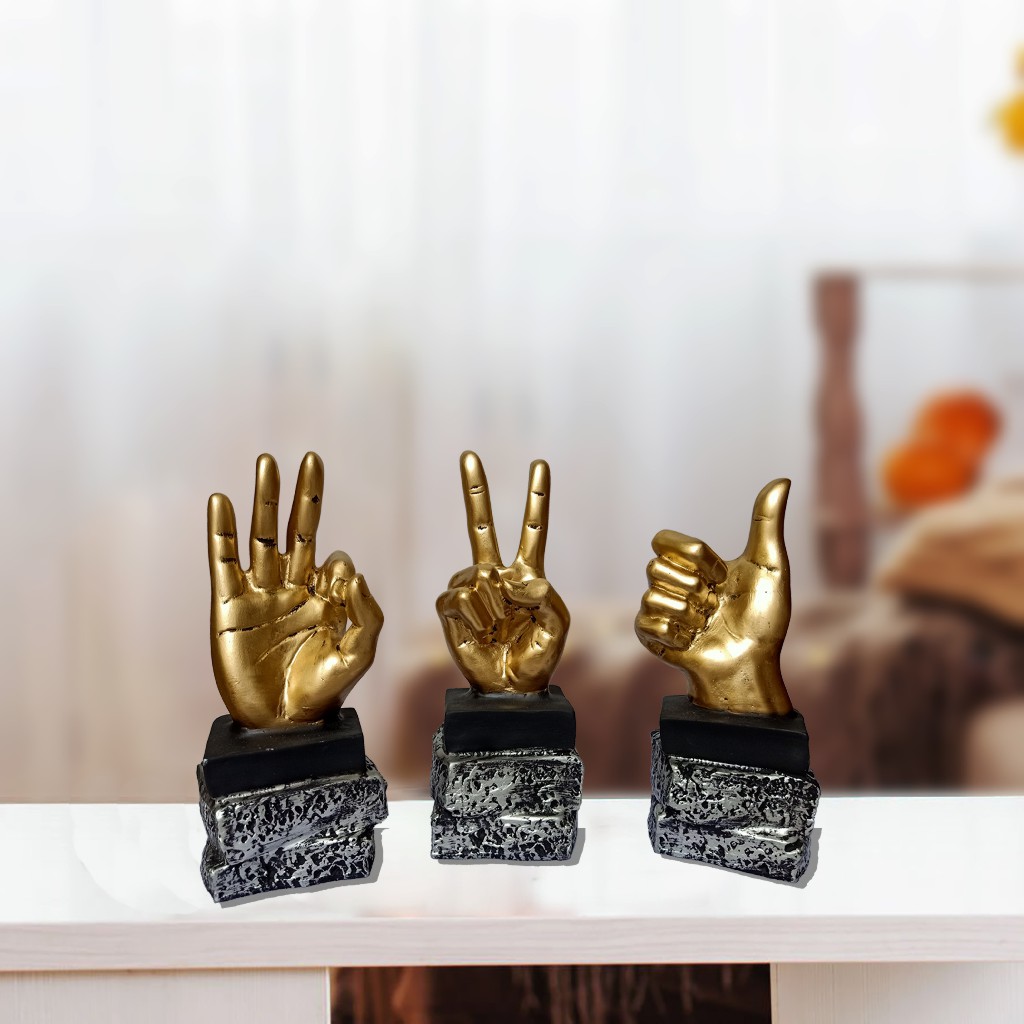 REGAL HOMEWARE Hand Sign Gesture Decorative Statue Showpiece for Home Décor, Office, Living Room Bedroom, Wall Shelf, Table Top Decoration Gift Items (Golden & Black, (23H x 8W x 8L) cm)