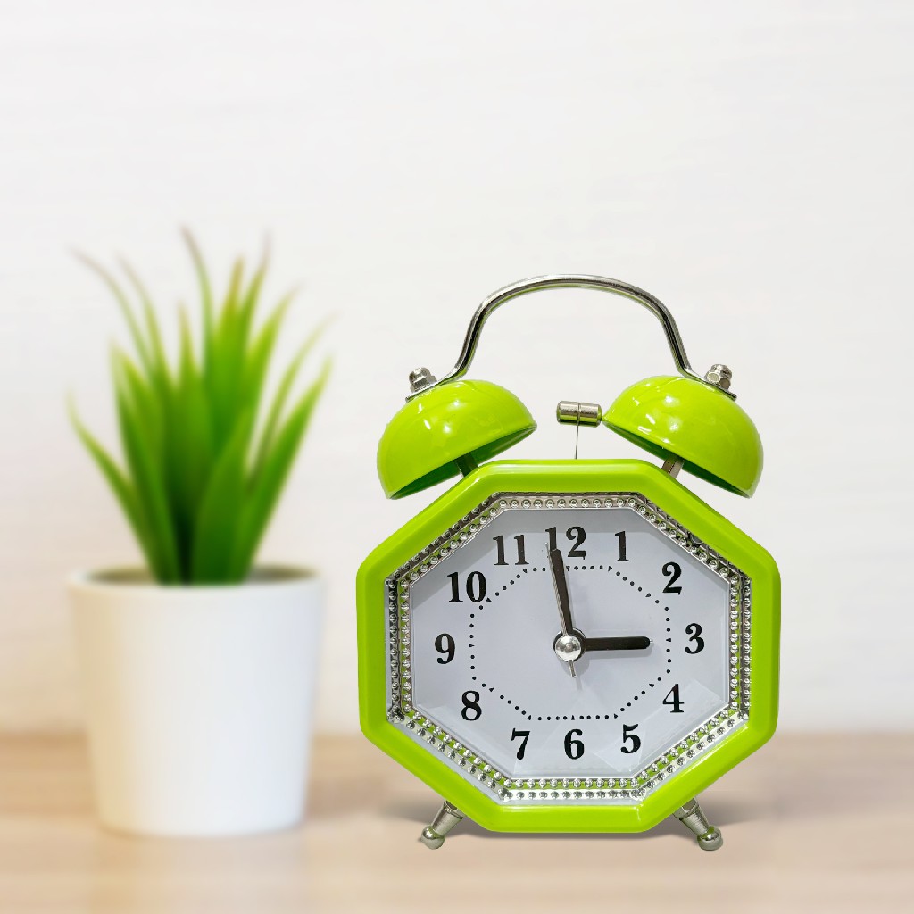 REGAL HOMEWARE Apple Shape Metal Twin Bell Analogue Alarm Clock, Alarm Clock for Table with Night Light Led, Kid's Bedroom Alarm Clock for Heavy Sleepers (Green)