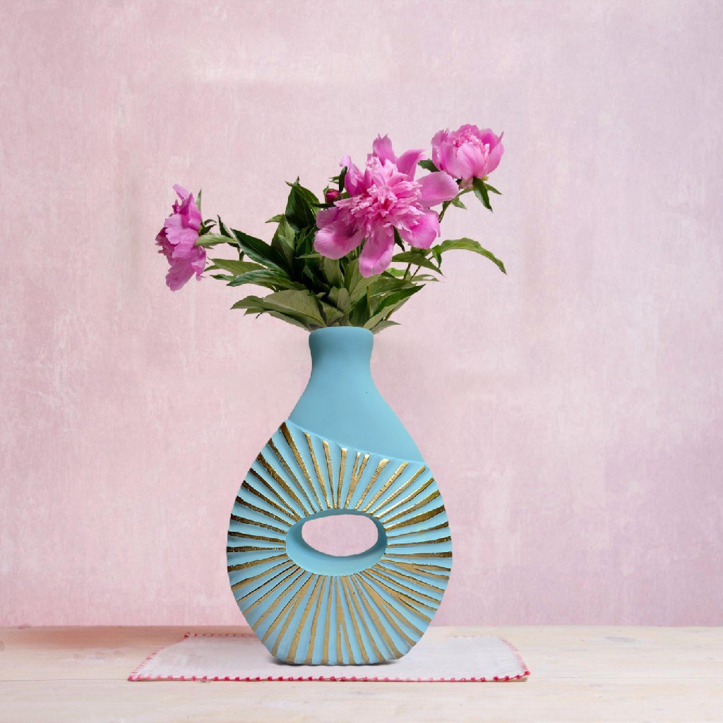 REGAL HOMEWARE Table Decorative Vase, Luxury Interior Designer Vase for Home, Office, Living Room, Perfect for Gifting Item, SkyBlue (28H x 20W x 10L) cm