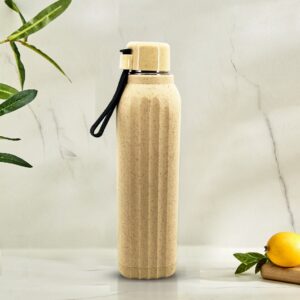 REGAL HOMEWARE Eco Friendly Insulated Stainless Steel Bottle | Keeps Hot & Cold for 4-6 Hours | Strap for Carrying Easily | Capacity 750 ml Approx | Crafted with Wheat Fiber